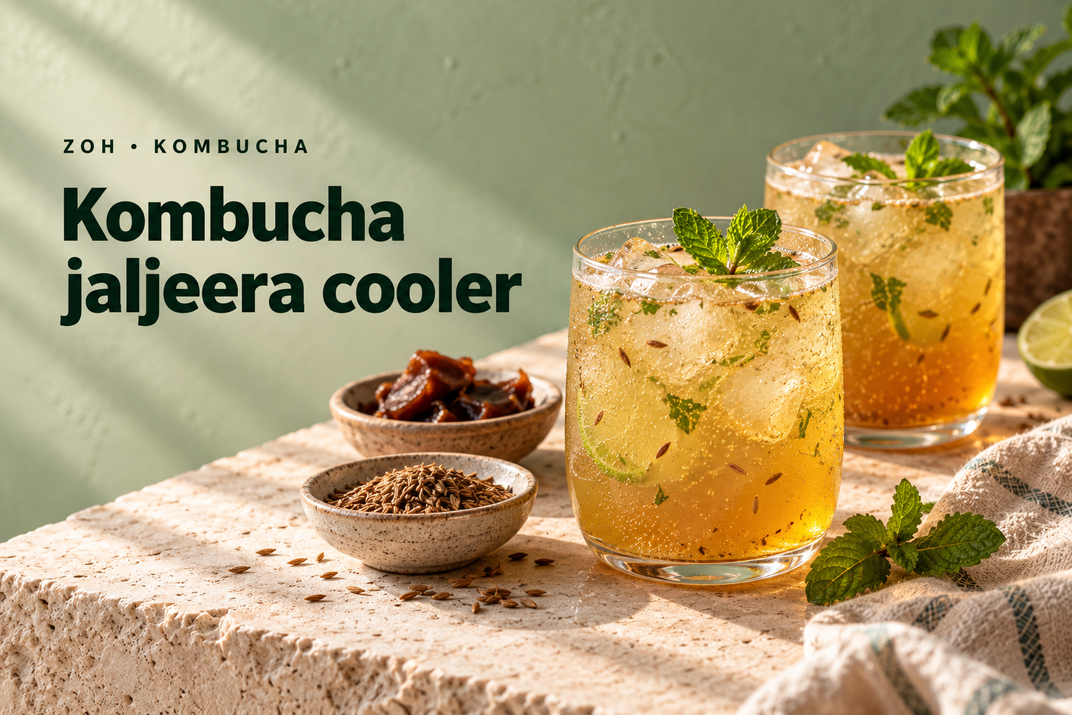 Kombucha Jaljeera Cooler with Mint and Roasted Cumin