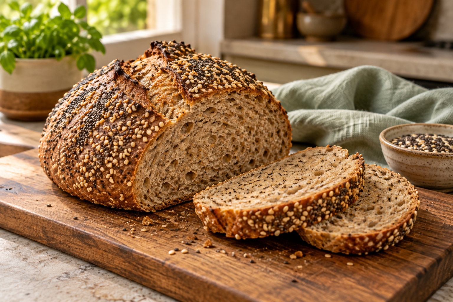 Whole wheat sourdough with sesame and chia seeds — serving inspiration