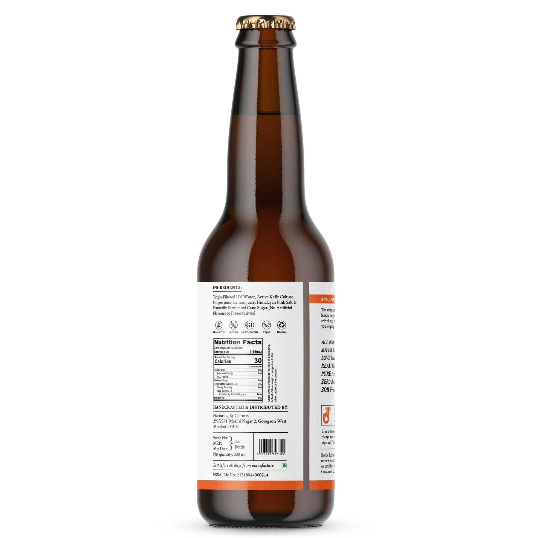Nutrition Facts of Ginger Lemon Water Kefir by Zoh: Digestive Enzymes, India