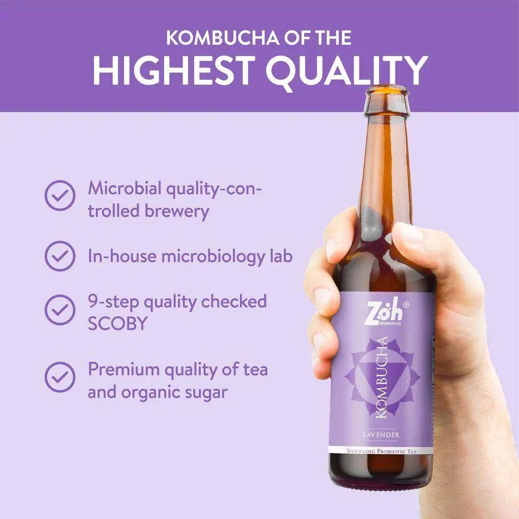 Quality Lavender Kombucha by Zoh: Microbial Quality Standard, Premium Organic Tea and Sugar, 9-Step Checked - Relaxing & Nutritious, India