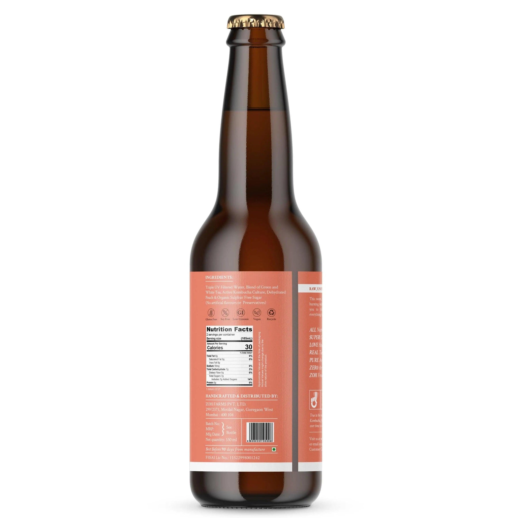 Nutrition Facts of Peach Zoh Kombucha: Healthy Fermented Drink, India