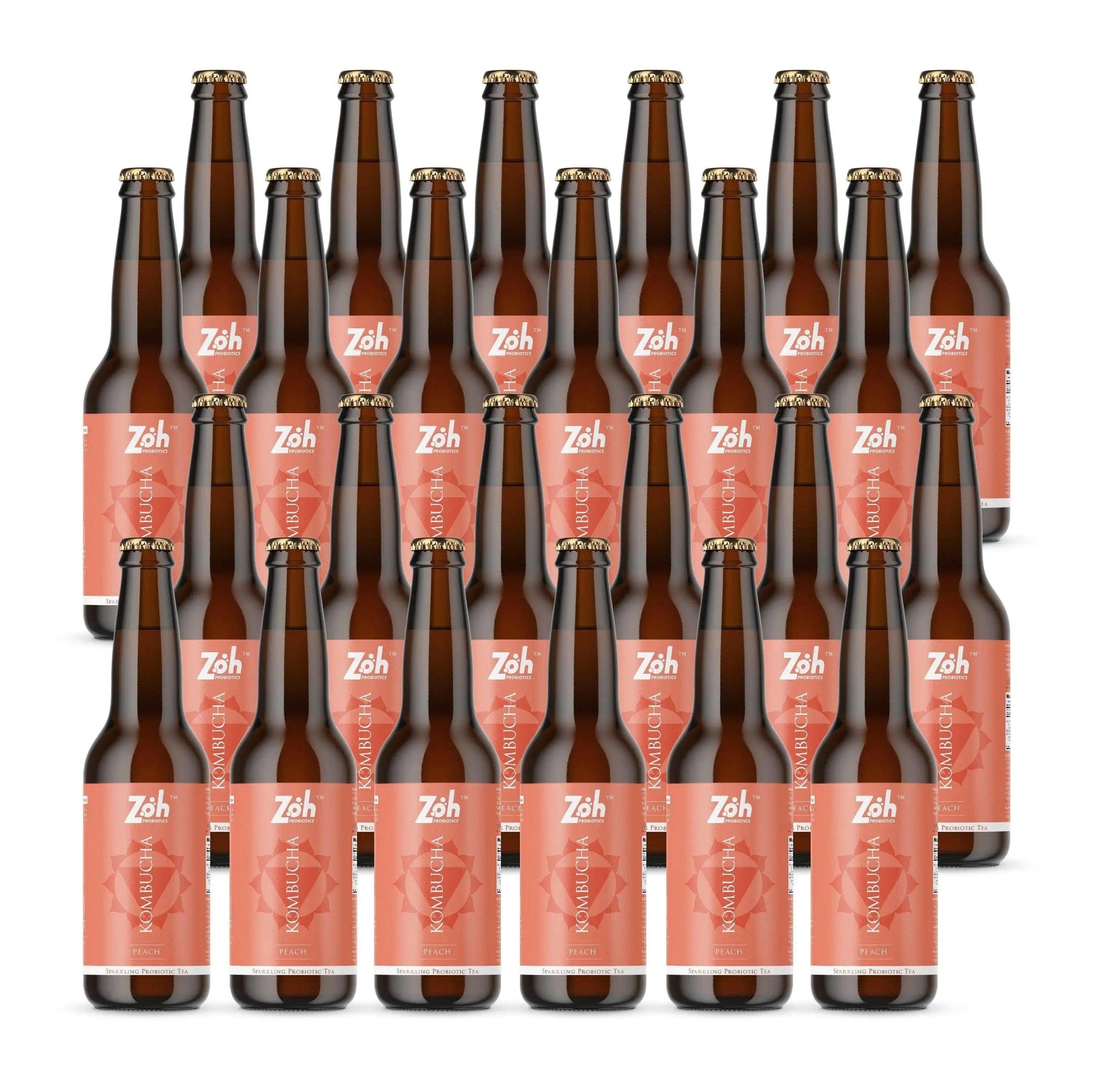 24-pack of peach Zoh Kombucha, organic kombucha in India