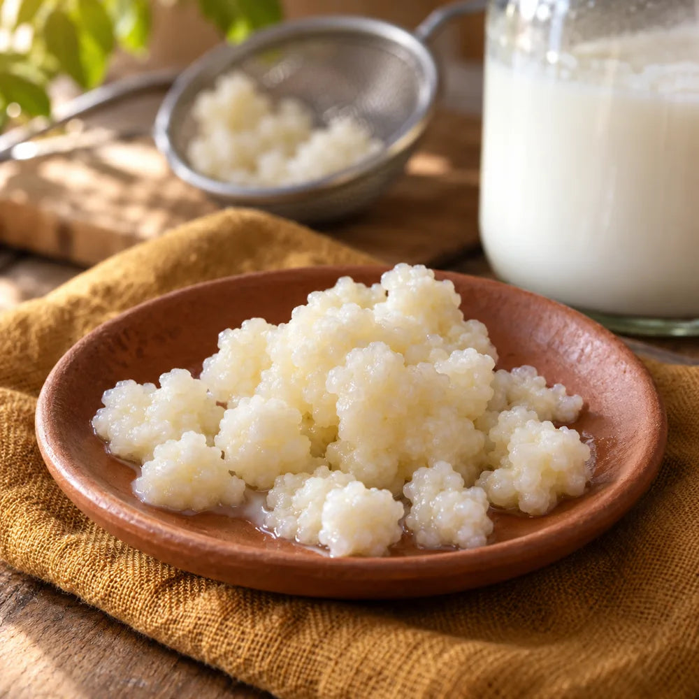 Illustrative photograph of milk kefir grains, not included in this product