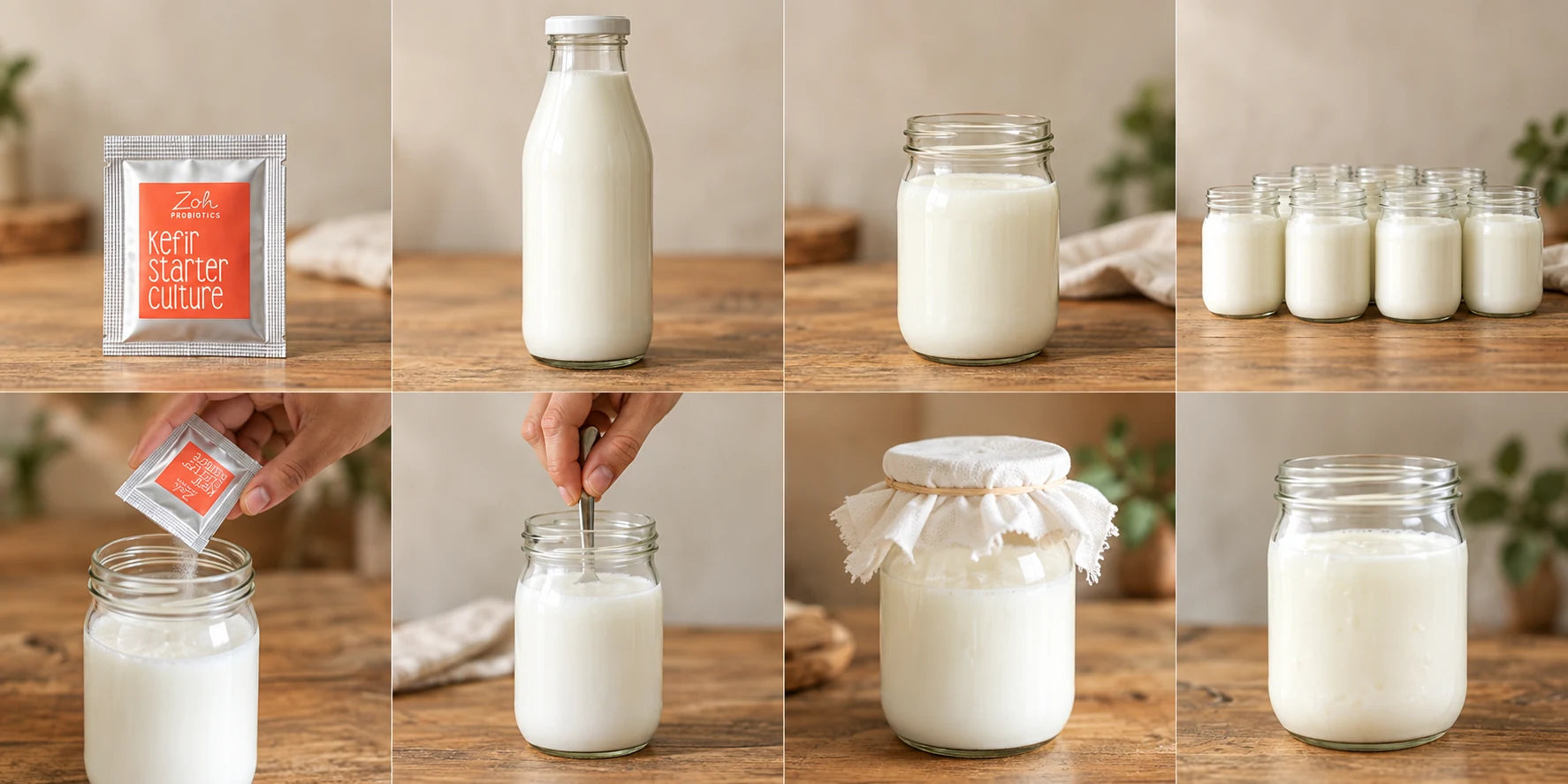 Adding starter to a jar of milk