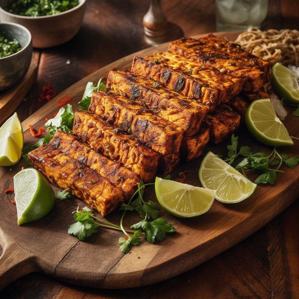 "Serving Hot Tandoori Tempeh with Coriander Chutney"