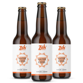 Zoh Ginger Lemon Water Kefir 3-Pack: Refreshing Hydration, Digestive Aid, India's Favored Beverage