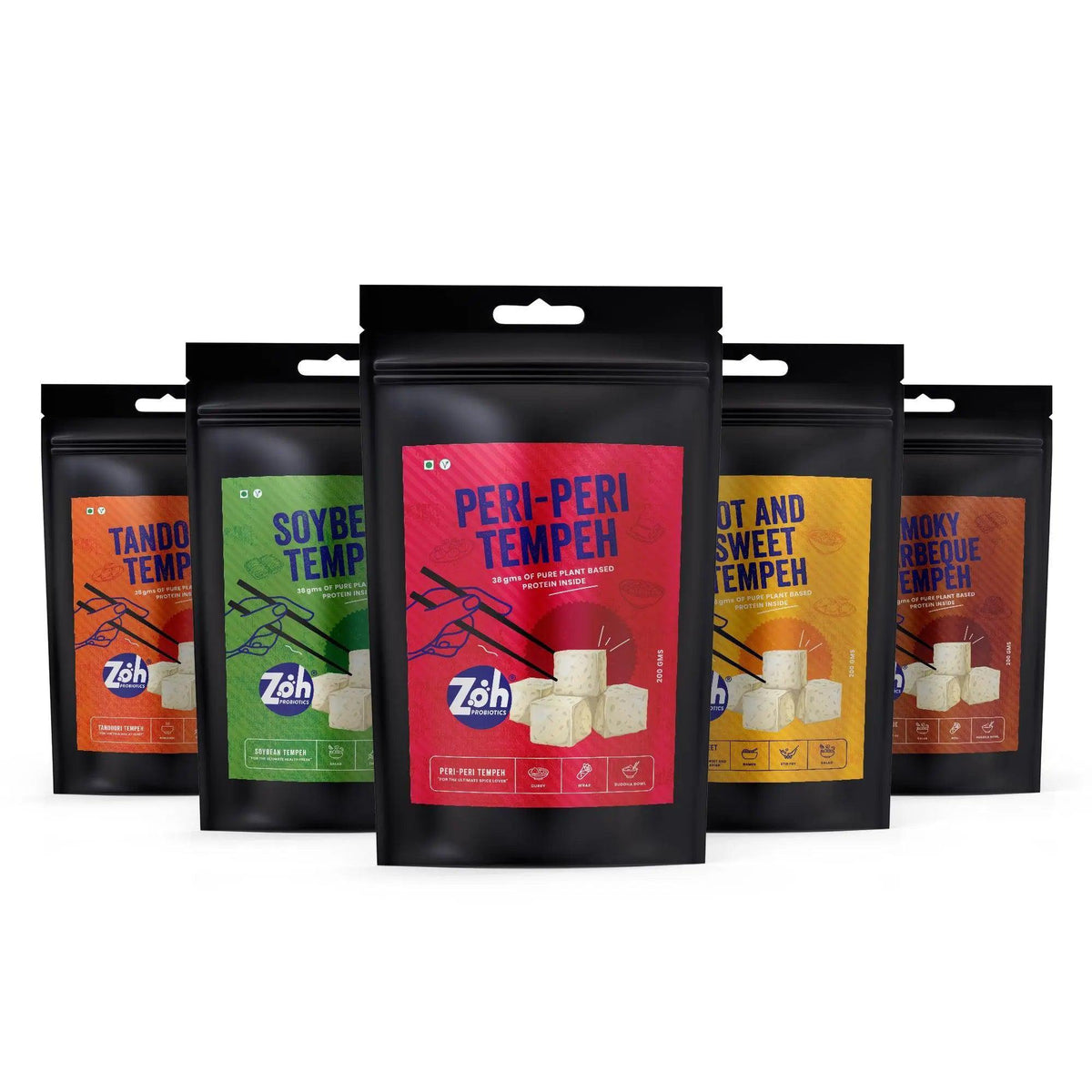 5 versatile Tempeh Sampler Pack containing 