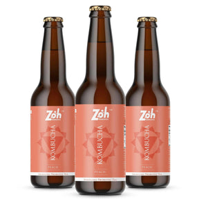 3-pack of peach Zoh Kombucha, gut health drink in India