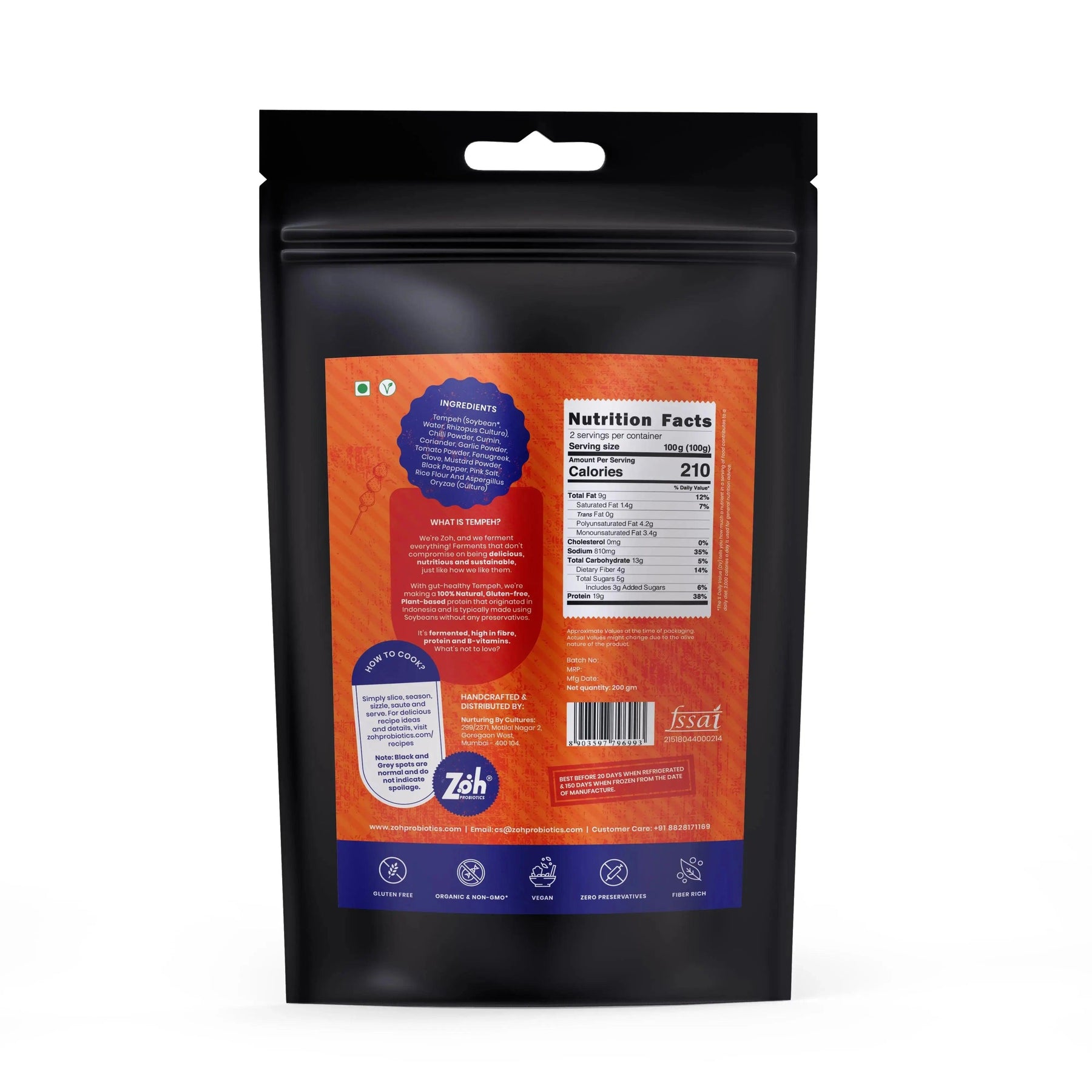Nutritional details of bulk tempeh Zoh Tandoori: Organic, premium choice in Mumbai