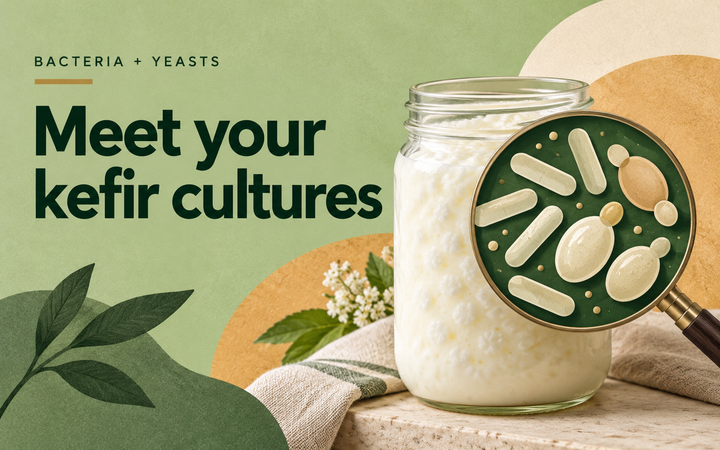 Meet your kefir cultures — an illustration of bacteria and yeasts