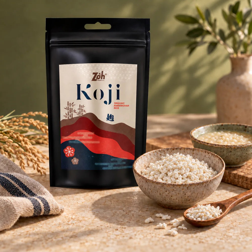Zoh Ambemohar rice koji beside a bowl of cultured rice