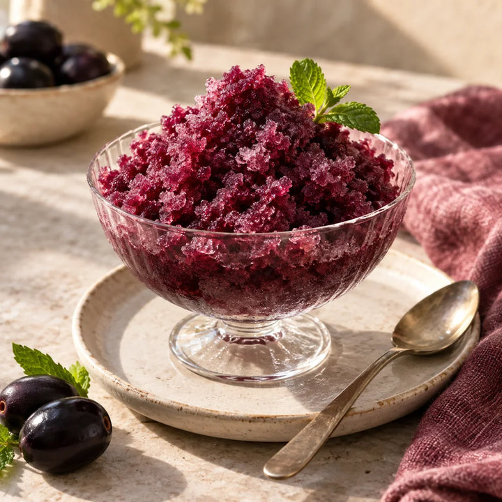 Purple kombucha kala khatta granita with mint