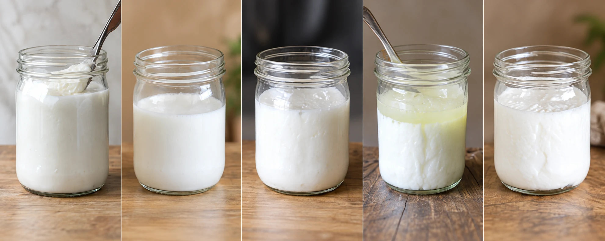 Kefir beginning to thicken around a spoon