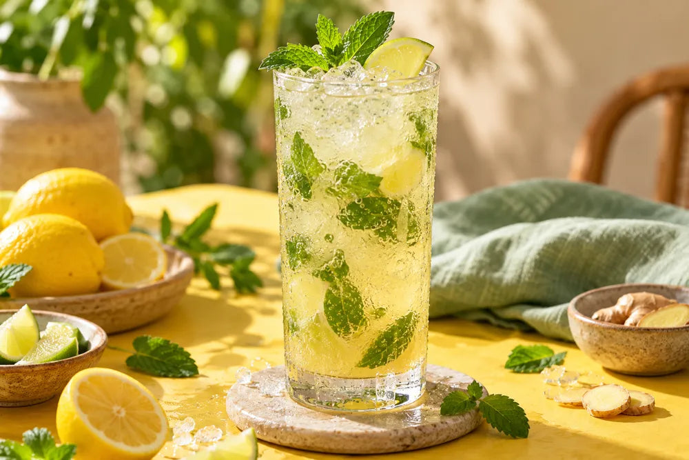 Ginger Lemon Water Kefir serving suggestion
